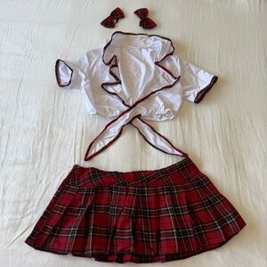 Red Plaid Pleated Mini Skirt Set 🍒 Y2K Schoolgirl Coquette Outfit Size M New